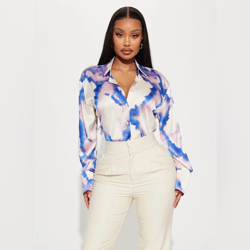 Fashion Nova - Stars Aligned, Satin, Button Down Shirt